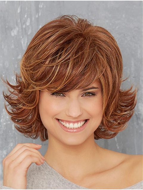 Chin Length Copper 10" Wavy Synthetic Monofilament Wigs