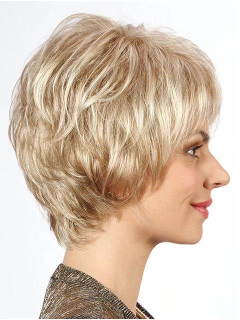 Wavy Chin Length Platinum Blonde 10" With Bangs Synthetic Mono Wig