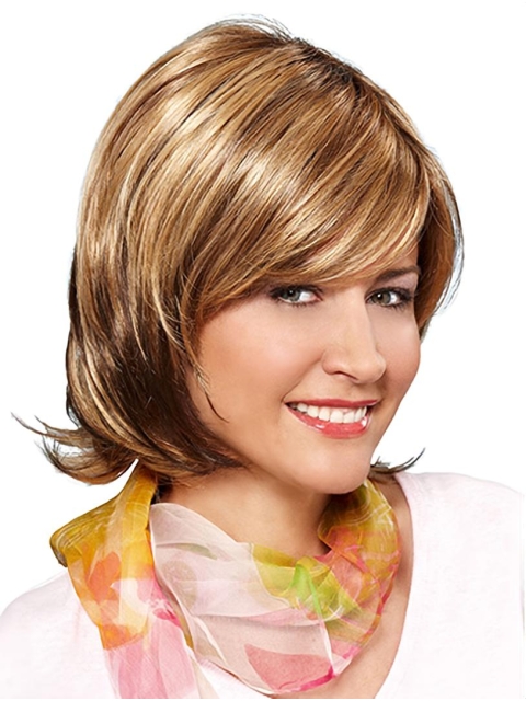 Synthetic 12" Wavy Chin Length Blonde Bob Cut Wigs