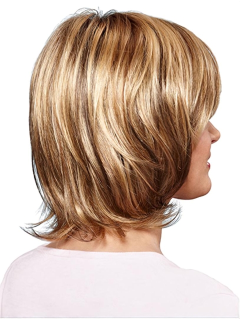 Synthetic 12" Wavy Chin Length Blonde Bob Cut Wigs