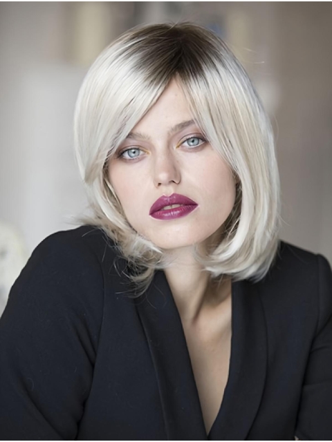 Monofilament Platinum Blonde Synthetic 12" Chin Length Bob Wigs