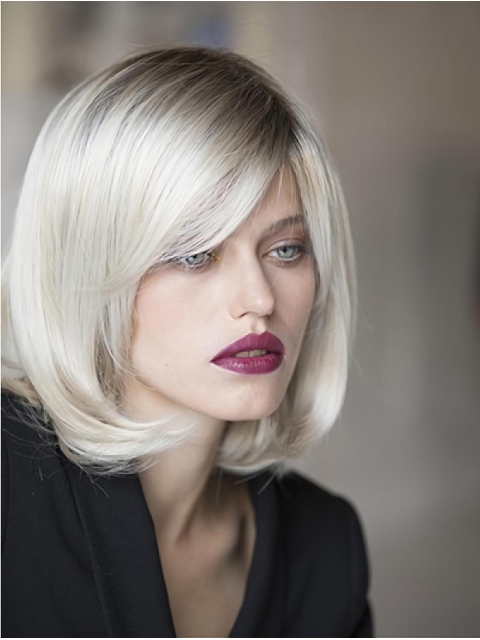 Monofilament Platinum Blonde Synthetic 12" Chin Length Bob Wigs