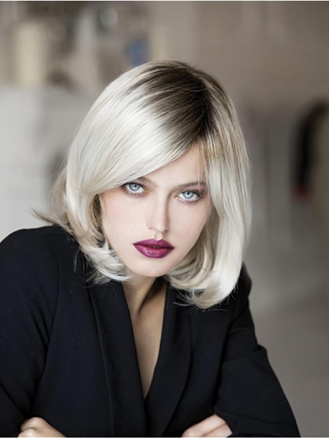 Monofilament Platinum Blonde Synthetic 12" Chin Length Bob Wigs