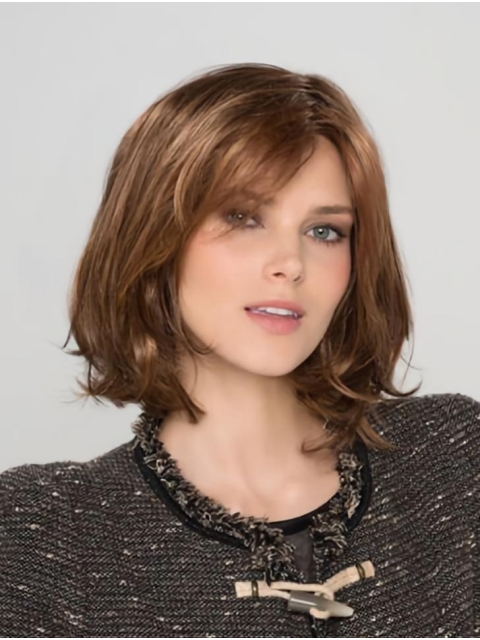 Auburn Synthetic Bobs Wavy Chin Length Custom Lace Front Wigs