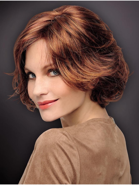 Suitable 10" Chin Length Wavy Auburn Bob Wigs