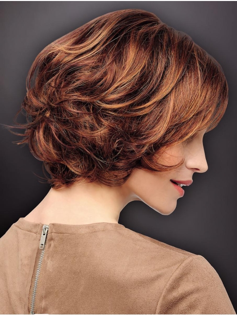 Suitable 10" Chin Length Wavy Auburn Bob Wigs