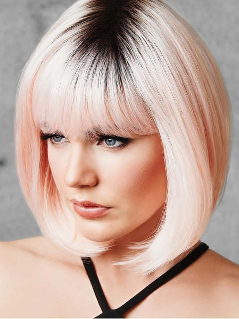 Pink Capless 10" With Bangs Trendy Synthetic Wigs