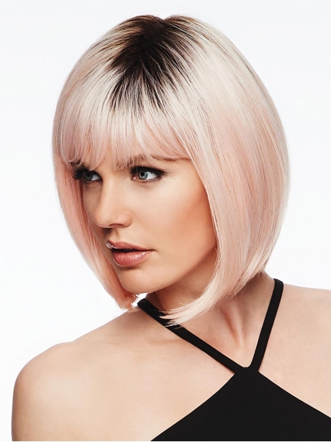 Pink Capless 10" With Bangs Trendy Synthetic Wigs