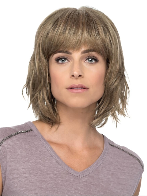 Blonde Monofilament 12" With Bangs Convenient Synthetic Wigs