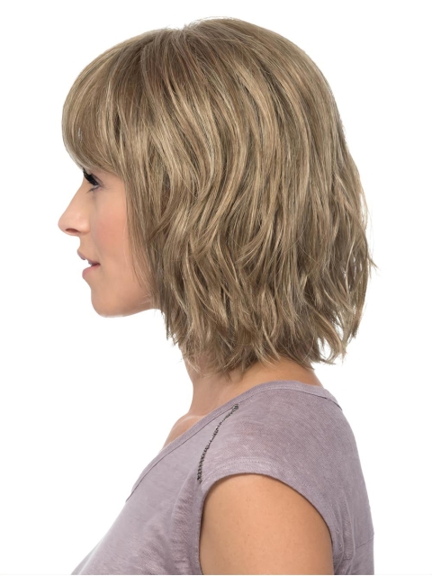 Blonde Monofilament 12" With Bangs Convenient Synthetic Wigs