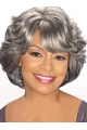 Dip Grey Lady With Bangs Chin Length Human Wigs