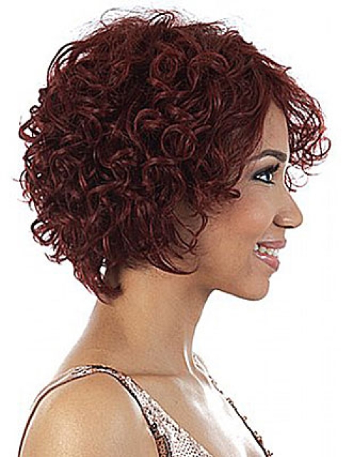 Preferential Red Wavy Chin Length African American Wigs