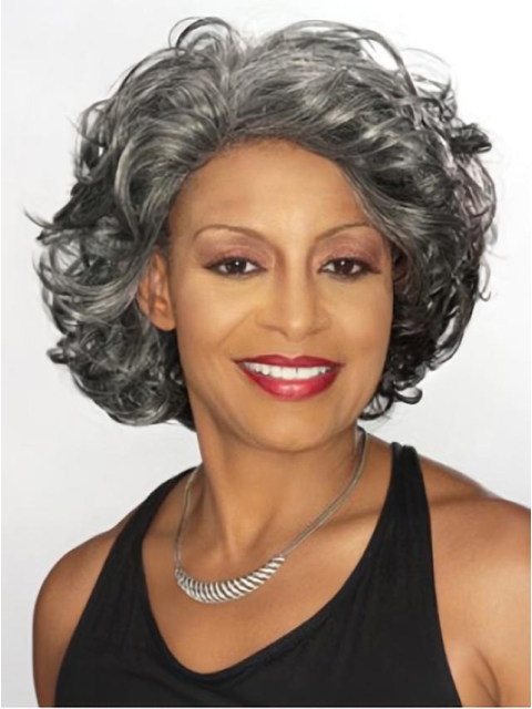 Dip Grey Lady Chin Length Capless Human Wigs