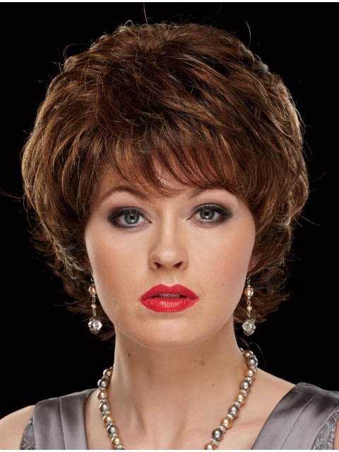 Fashional Chin Length Wavy Brown With Bangs Beautiful Wigs