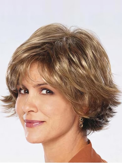 Modern Brown Wavy Chin Length Synthetic Wigs