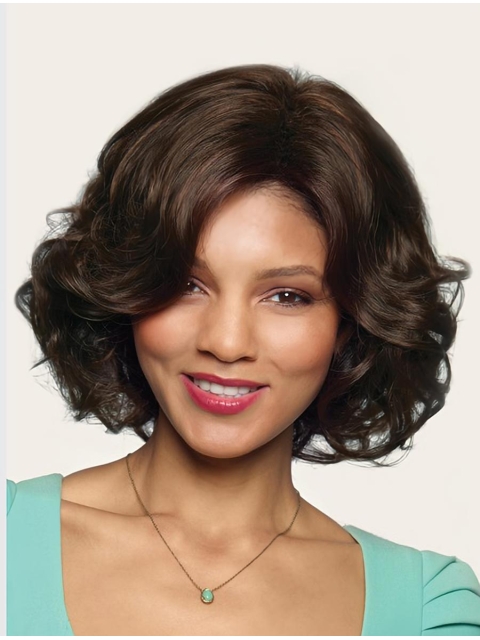 Pleasing Brown Wavy Chin Length Synthetic Wigs