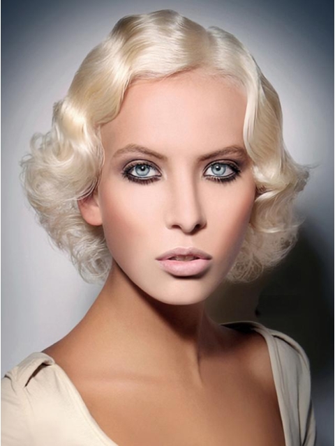 Young Fashion Platinum Blonde Chin Length Wavy Lace Front Wigs