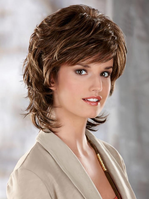 Tempting Brown Wavy Chin Length Classic Wigs