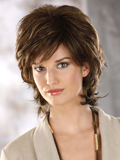 Tempting Brown Wavy Chin Length Classic Wigs