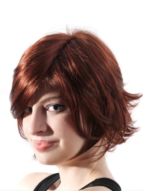 Beautiful Auburn Wavy Chin Length Synthetic Wigs