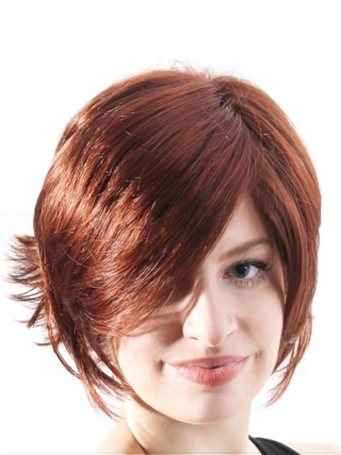 Beautiful Auburn Wavy Chin Length Synthetic Wigs