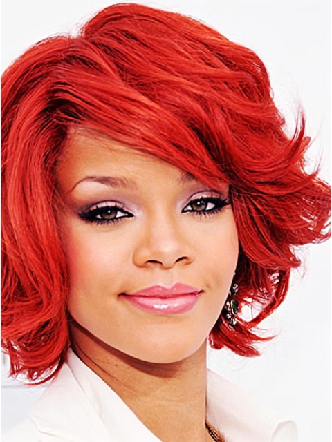 Light Red Chin Length Wavy Mono Wigs