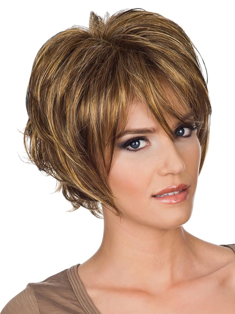 Style Auburn Layered Wavy Short Wigs