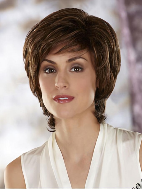 Affordable Brown Wavy Chin Length Classic Wigs