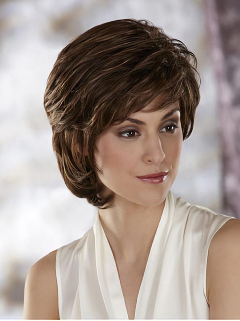 Affordable Brown Wavy Chin Length Classic Wigs