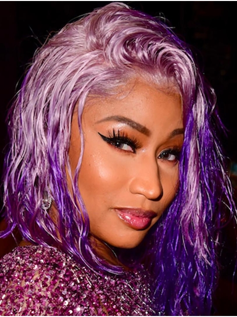 Purple 12" Wavy Bobs Chin Length Nicki Minaj Wigs