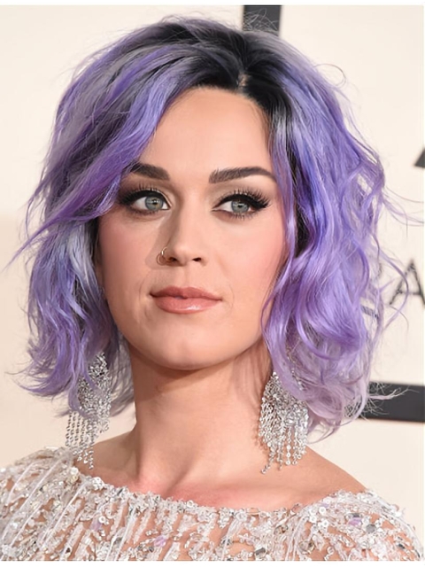 Wavy Purple Full Lace Chin Length Bobs Katy Perry Wigs