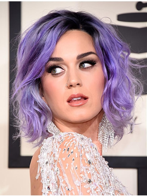 Wavy Purple Full Lace Chin Length Bobs Katy Perry Wigs