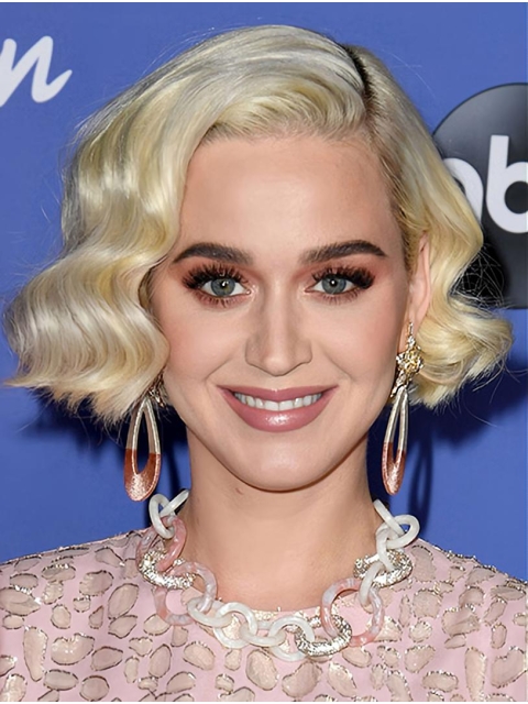 Wavy Blonde Full Lace Chin Length Bobs Katy Perry Wigs