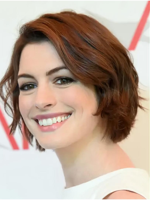 Wavy Auburn Lace Front Chin Length Bobs Anne Hathaway Wigs