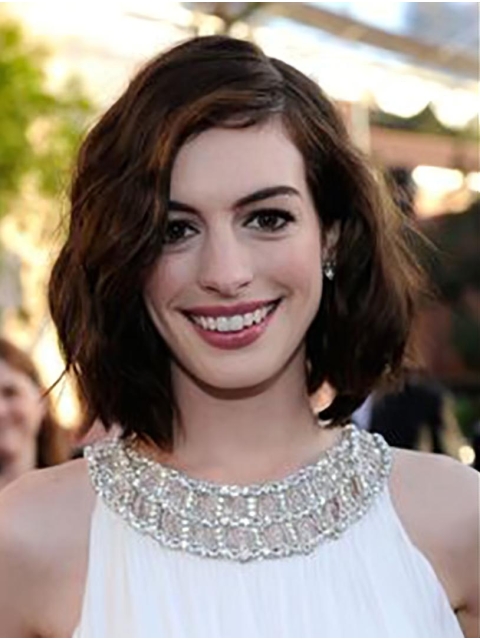 Wavy Brown Lace Front Chin Length Bobs Anne Hathaway Wigs