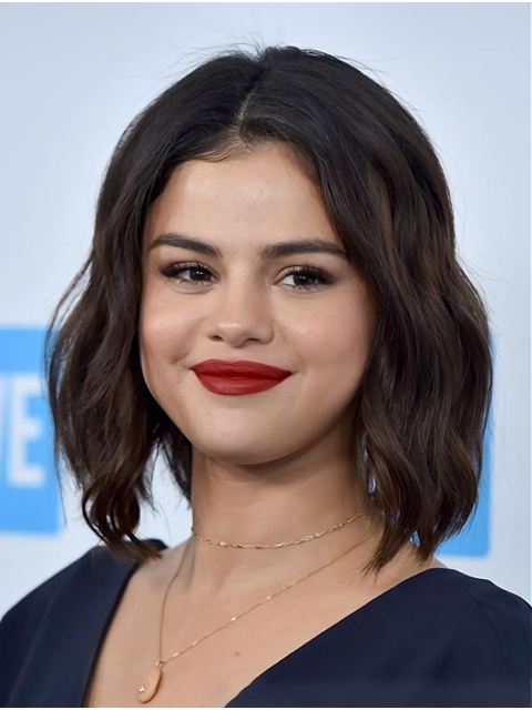 Wavy Chin Length Brown Synthetic Selena Gomez Wigs