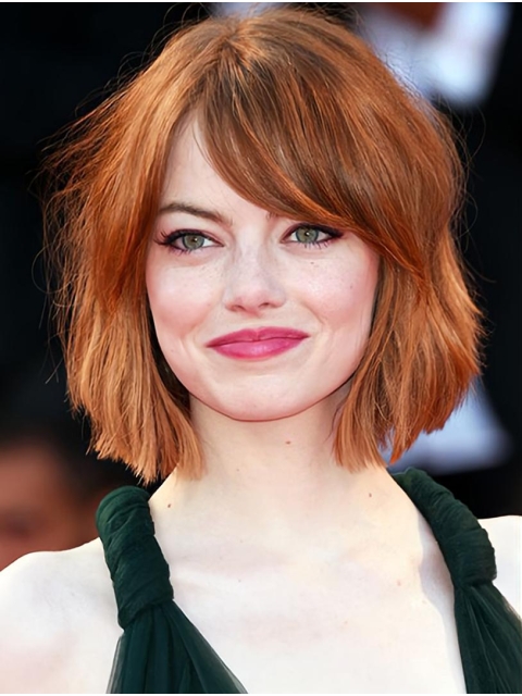 12" Capless Chin Length Auburn Bobs Emma Stone Wigs