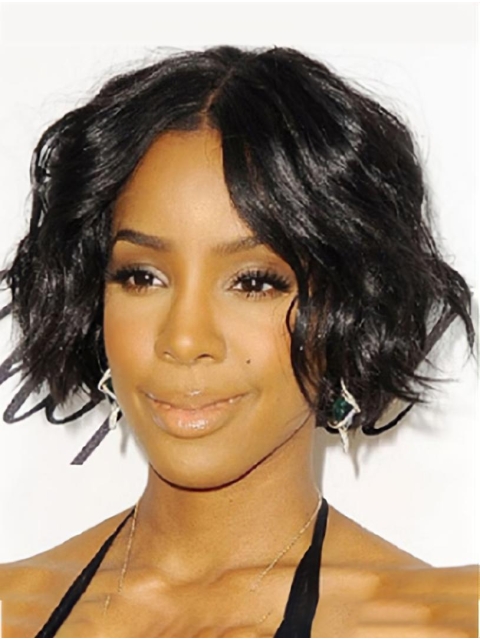 Wavy Black Bobs Full Lace Chin Length Kelly Rowland Wigs