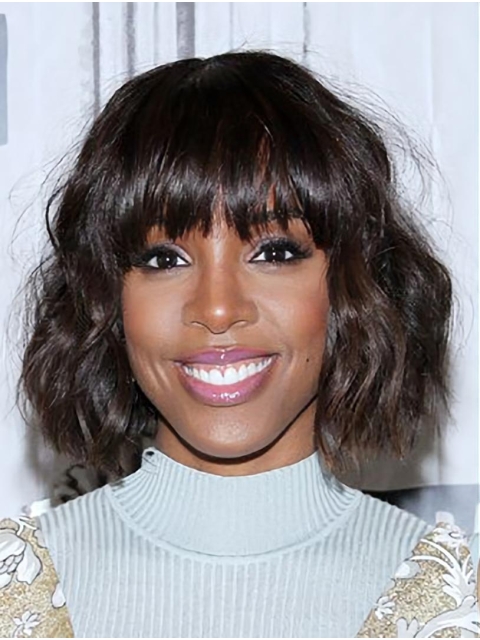 Wavy Brown Bobs Capless Chin Length Kelly Rowland Wigs