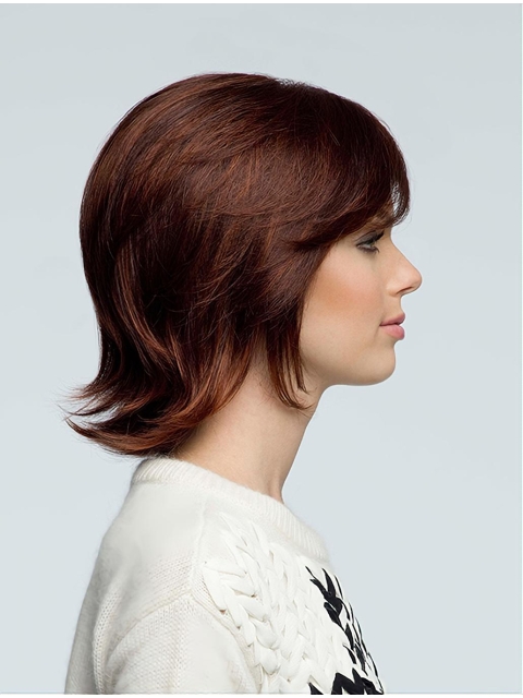 Brown Style Wavy Remy Human Hair Medium Wigs