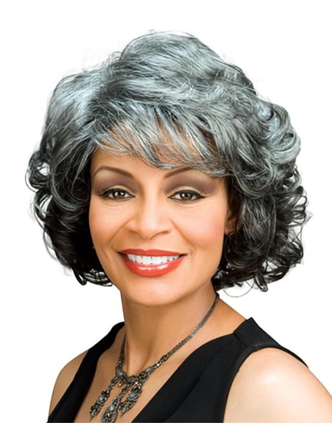 Unique Wavy Chin Length Synthetic Grey Wigs