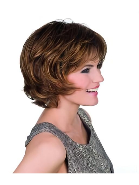 Soft Brown Wavy Chin Length Bob Wigs