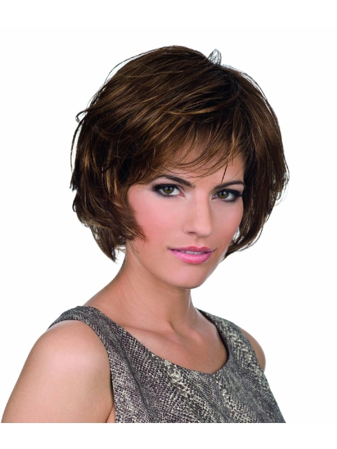 Soft Brown Wavy Chin Length Bob Wigs