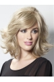 Blonde Wavy Remy Human Hair Convenient Medium Wigs