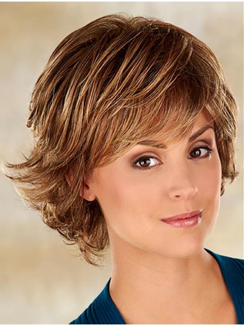 Glamorous Synthetic Brown Wavy Medium Wigs