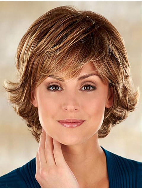 Glamorous Synthetic Brown Wavy Medium Wigs