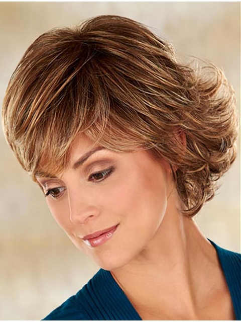 Glamorous Synthetic Brown Wavy Medium Wigs