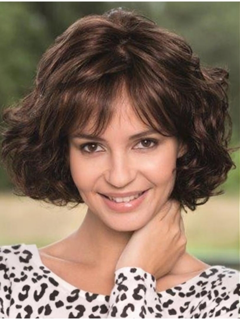 Shining Brown Wavy Chin Length Remy Human Lace Wigs