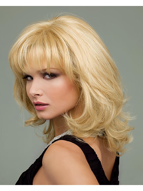 Beautiful Blonde Wavy Chin Length Human Hair Wigs