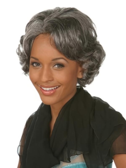 Fabulous Wavy Chin Length Synthetic Grey Wigs